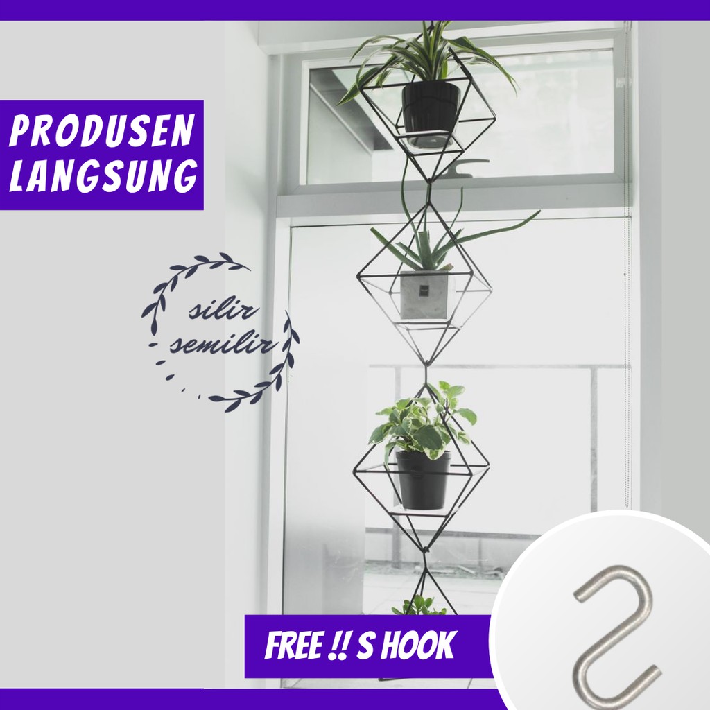 SMF022 Gantungan Standing Pot Tawon Bunga Kaktus Sukulen Hias Plastik Bahan Besi Gantung Minimalis