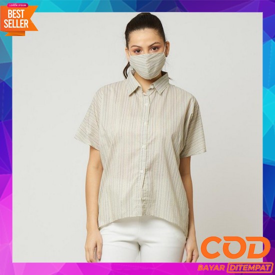 Atasan Lengan Panjang Brokat Blus Wanita Korean Impor Hijab Cantik Pan Monellina 601047 Kemeja Overs