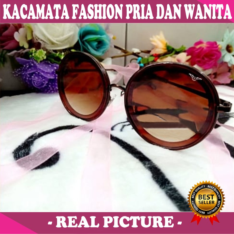 Kacamata hitam pria wanita round frame gaya vintage sunglasses unisex korean gaya Terkini &amp; Terlaris