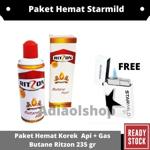 Paket Hemat Korek Api Bara Star Mild + Gas Butane Ritzon 235gr