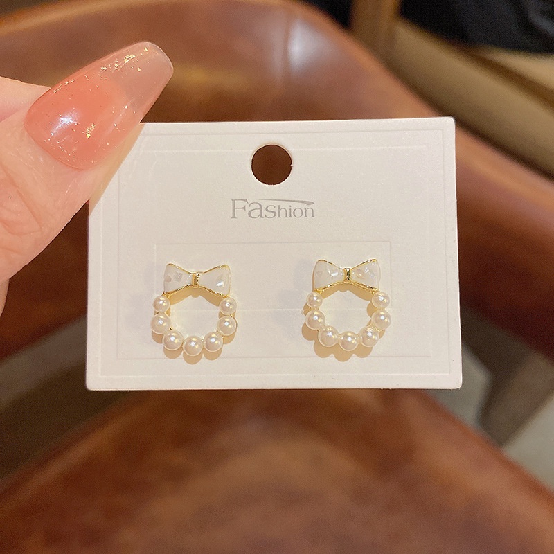 Anting Tusuk Sterling silver 925 Desain Pita Kecil Lucu Hias Mutiara Imitasi Untuk Wanita