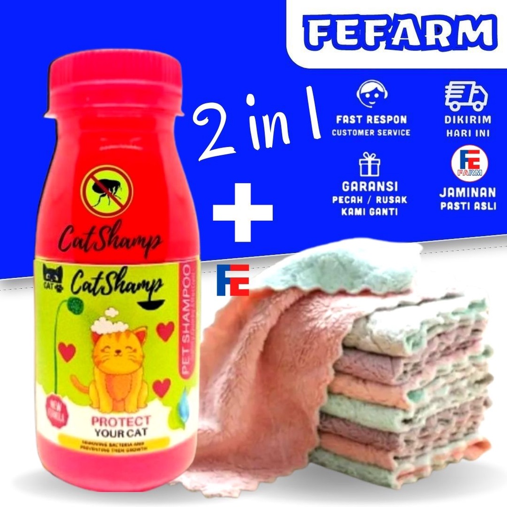 PAKET MANDI KUCING Dapat Handuk Shampoo Anti Kutu FEFARM