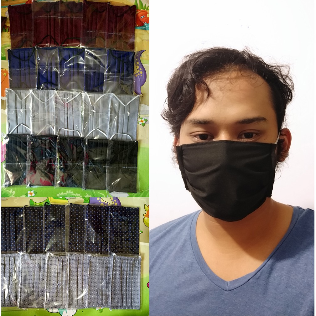 Masker Kain Bahan Oxford ( Motif Polos ) Bisa dicuci
