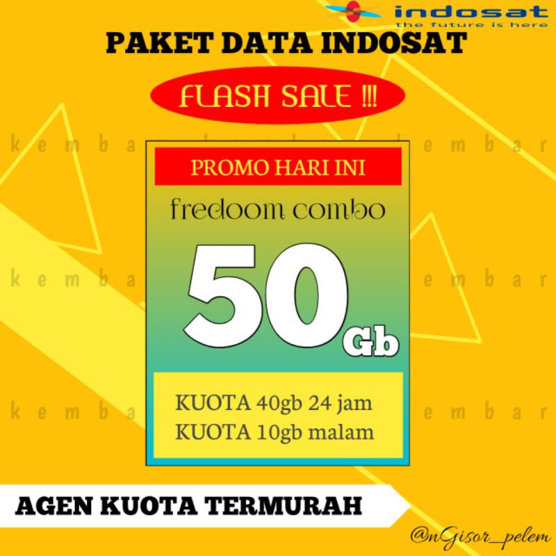 KUOTA INDOSAT 50 gb full 24 jam 30 hari / kuota indosat 50gb fredoom combo [ GIFT ]