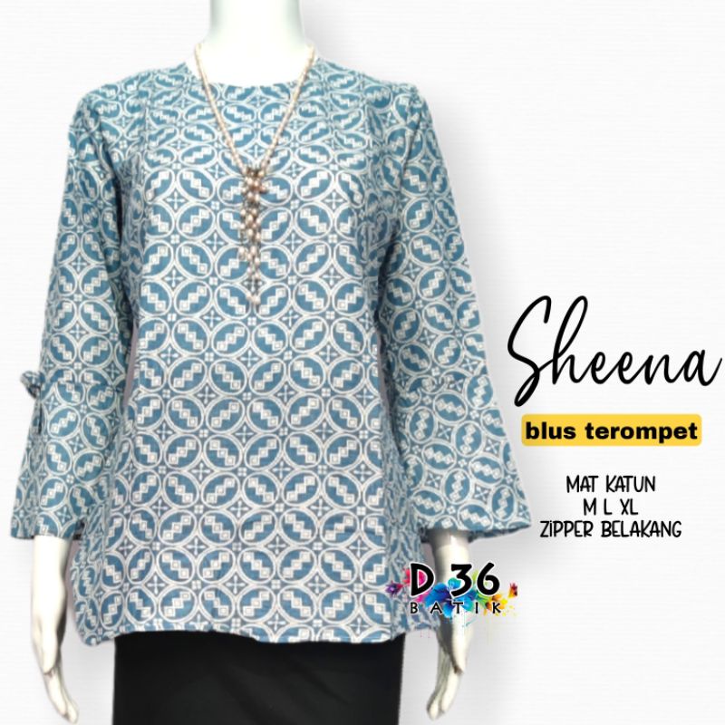 Blus Sheena Blouse batik katun halus murah atasan baju batik wanita remaja cewek cewe abg seragam seragaman kerja sekolah kuliah pkk simple simplefit batik lonceng trompet cantik ayu muda trendi ceria kekinian modern murmer.-Kawung
