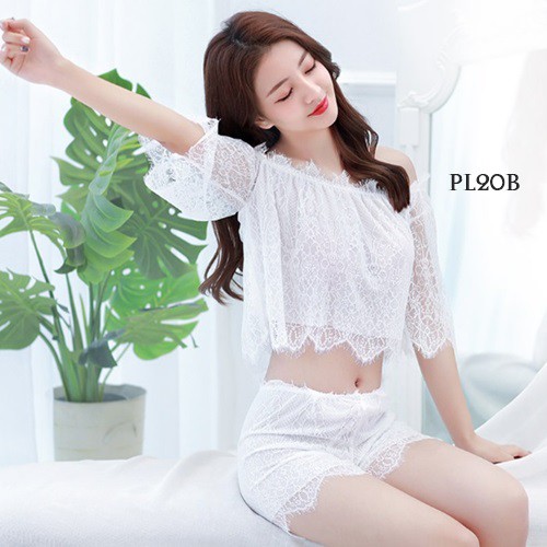 [PALING MURAH] LINGERIE SEKSI SLEEP WEAR LACE BROKAT BAJU TIDUR SEXY PUTIH PL20B