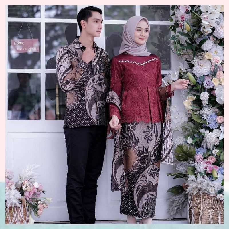 Kemeja Kebaya Batik Couple Murah Kantor Pekalongan ( Free Jilbab )