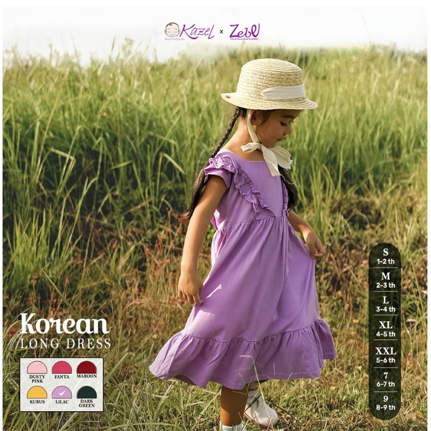 ZEBE KAZEL Korean Long Dress Korea Anak Perempuan 1-9 Thn/ Dress anak Perempuan Kekinian P100 CBKS