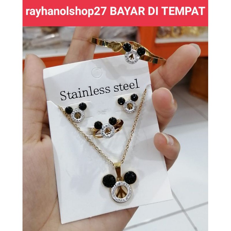 PERHIASAN SET ANAK ANAK TITANIUM MOTIF MEKYMOUS TERBARU ANTI KARAT LAPIS EMAS 24 K