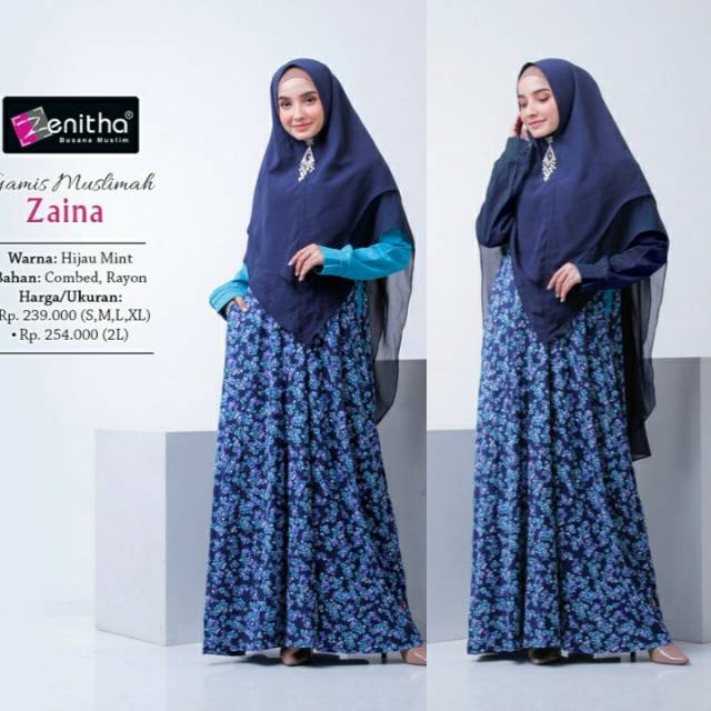 Baju Gamis Muslimah Dewasa Model Terbaru Motif Bunga Kombinasi Polos Busui Friendly Zaina Zenitha