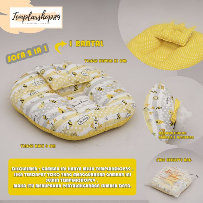 Sofa bayi / baby launger  FREE bantal mahkota bayi dan tas mika.-Lebah grs kning sofa
