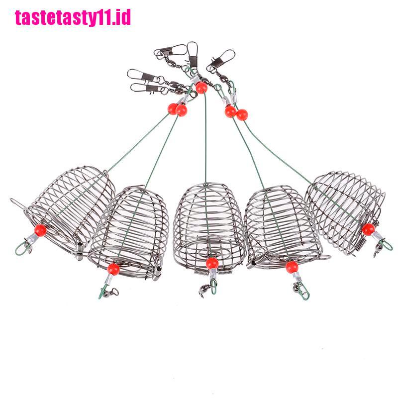 【TTID】5PCs Wire Fishing Lure Cage Fish Bait Cage Fishing Trap Basket Feeder Hol