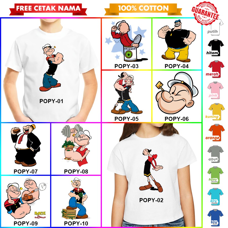 [FREE NAMA!!] Baju Kaos COUPLE  ANAK DAN DEWASA POPEYE  BANYAK MOTIF