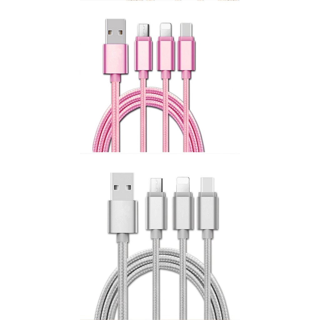 3in1 2A Fast Charge Cable mi cro USB + Type C Cable Braided Cord