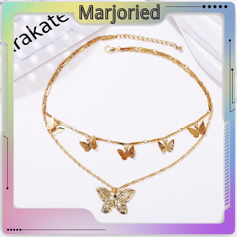 Fashion Kalung Multilayer Kalung Kupu-kupu Liontin Aksesoris Wanita Kalung Perhiasan Aksesoris-MJD