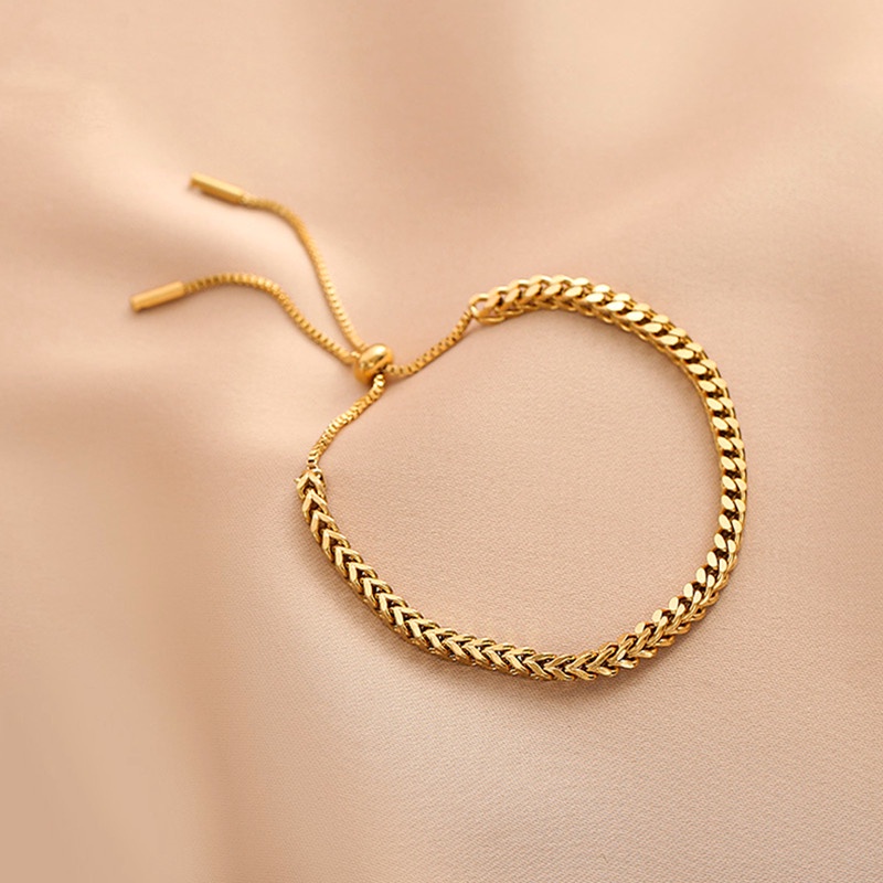 Gelang serut Titanium Wanita Anti Karat dan tidak luntur Emas 18k simple rantai bracelet aksesoris fashion korea
