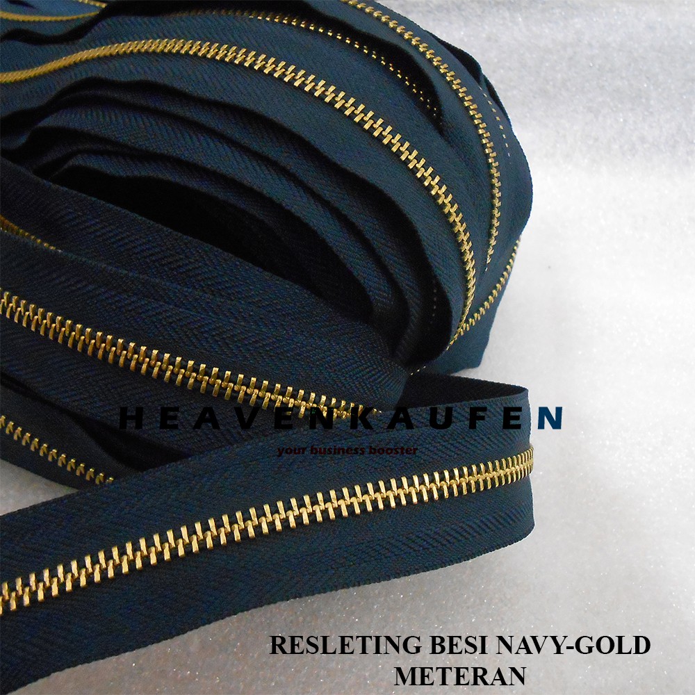 Resleting Zipper Best Type Gigi Besi No 5 Biru Navy Dongker - Gold Emas Harga Per Meter