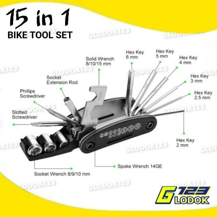 Bike Tool Kit Alat Perlengkapan Sepeda Kunci Hex Tambal Pompa Ban Set