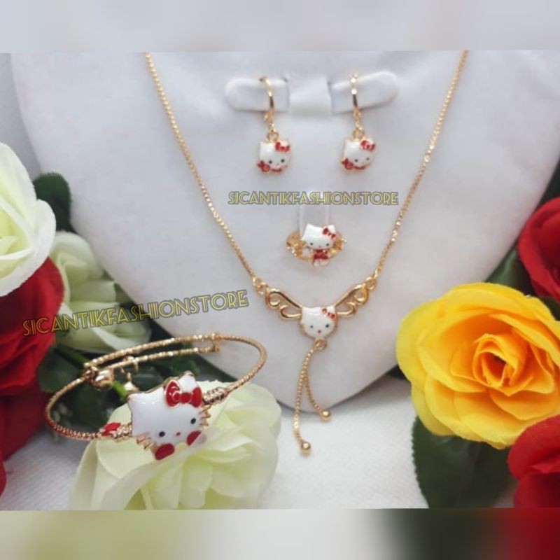 PROMO KALUNG TITANIUM ANAK-ANAK TERBARU SATU PAKET/ANTING/GELANG/KALUNG/CINCIN/ANTI KARAT LAPIS EMAS