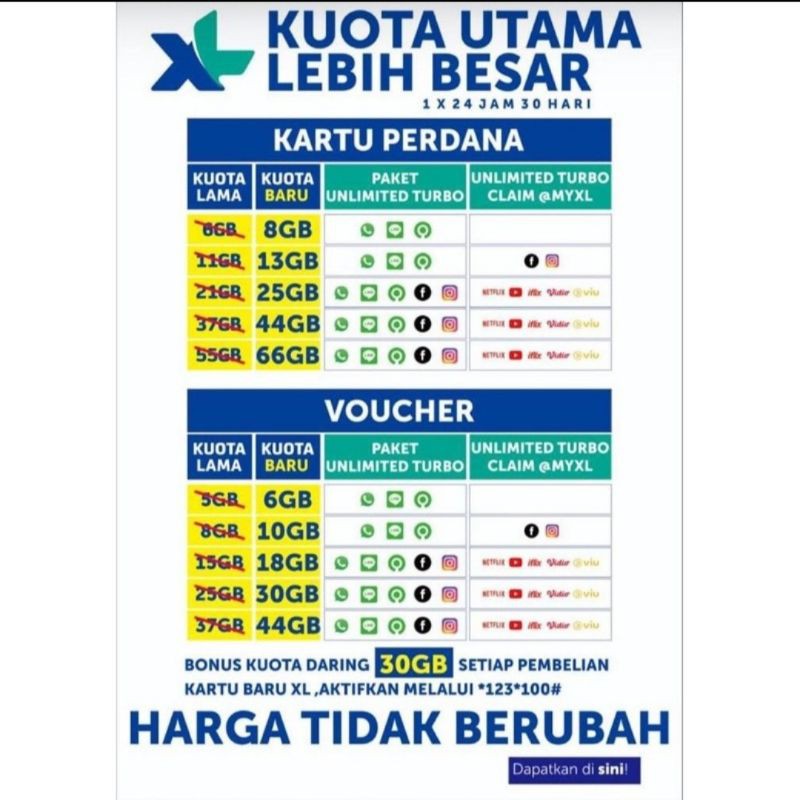 voucher isi ulang kuota xl 66GB