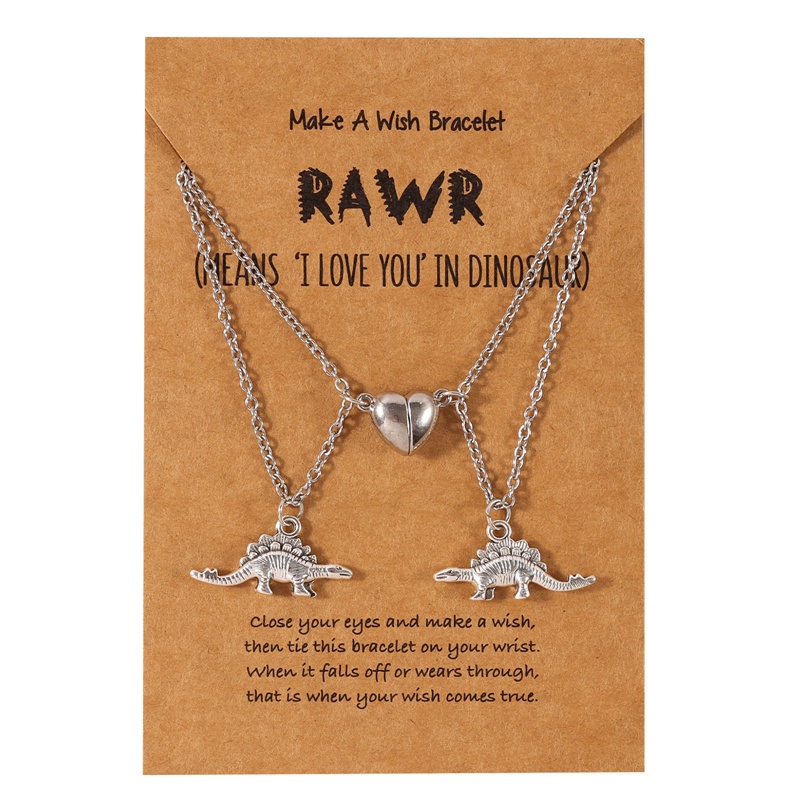2pcs Kalung Liontin Magnetik Bentuk Hati Dinosaurus Untuk Pria Dan Wanita
