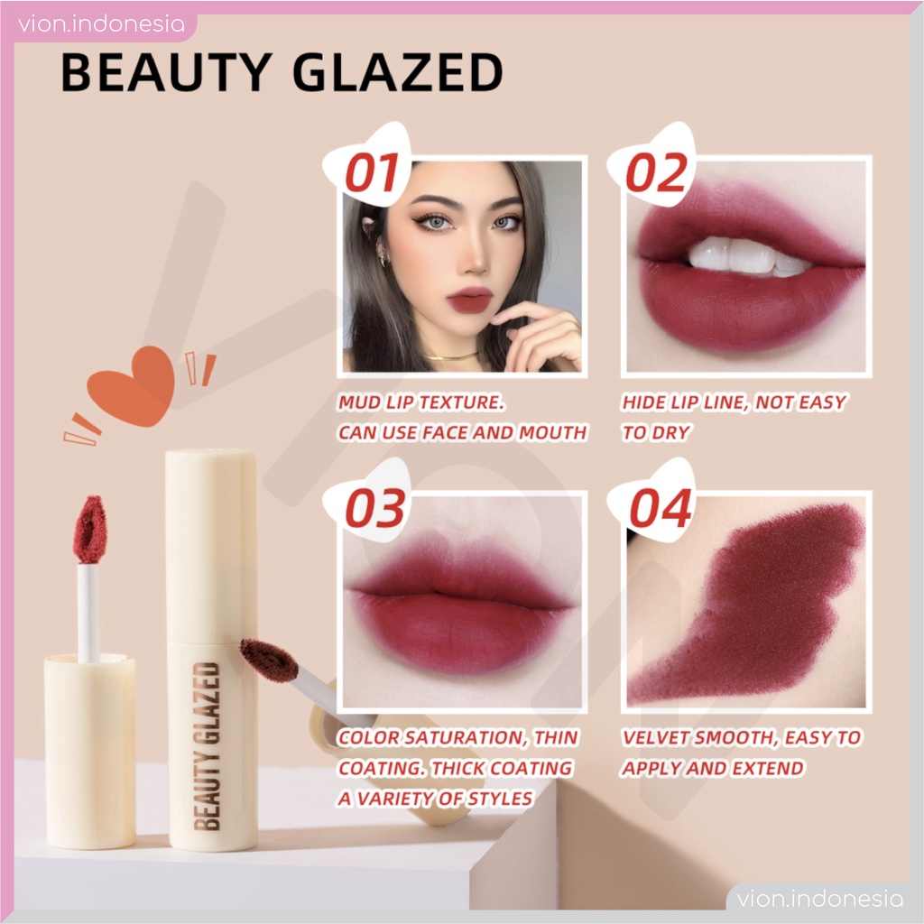 BEAUTY GLAZED White Chocolate Silky Lip Glaze Lipstick Matte Lip Smooth Gloss Longlasting Waterproof Lipstik Coklat Original BG002