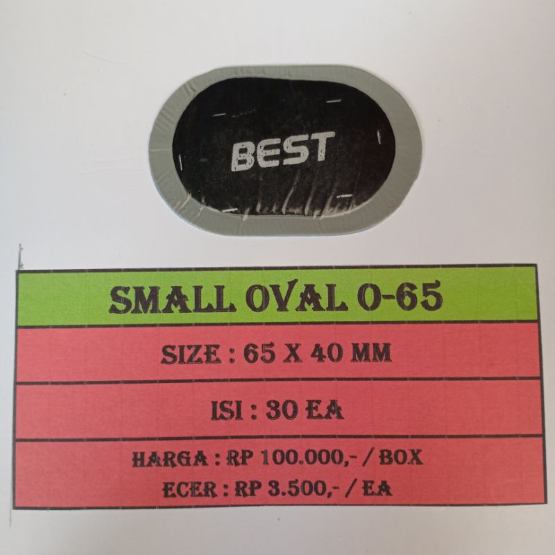 Bestpatch Small Oval 65x40mm Per Pcs / Biji / Lembar - Karet Tambal Ban Dalam - Best - Bestpatch