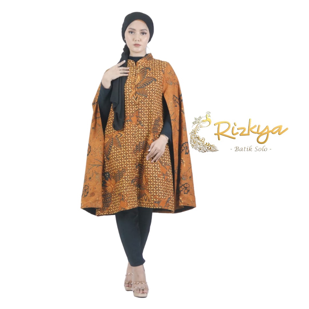 Rizkya Batik Dress Farika Pendek Tulis Sogan Batik Wanita Batik Kerja Fashion Batik