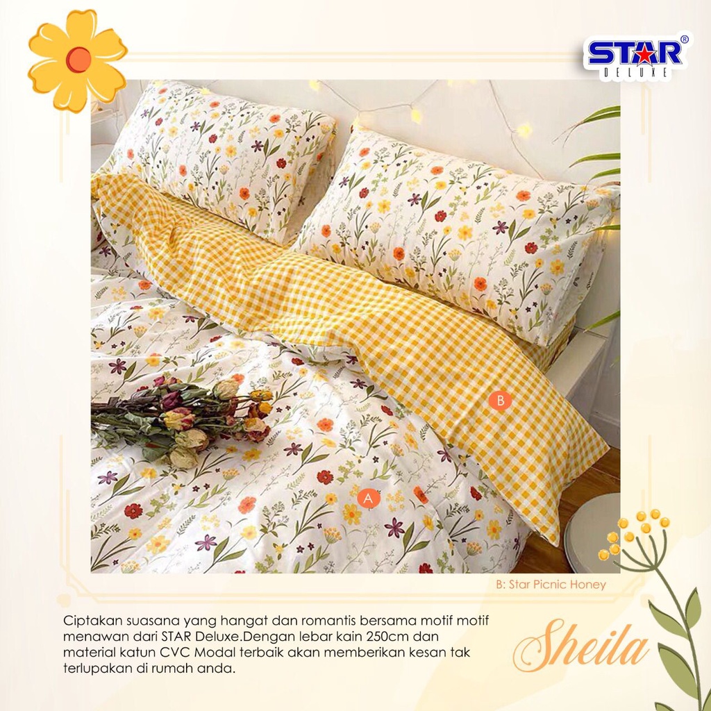 Kain sprei meteran katun lokal CVC Star motif bunga kecil cantik Sheila
