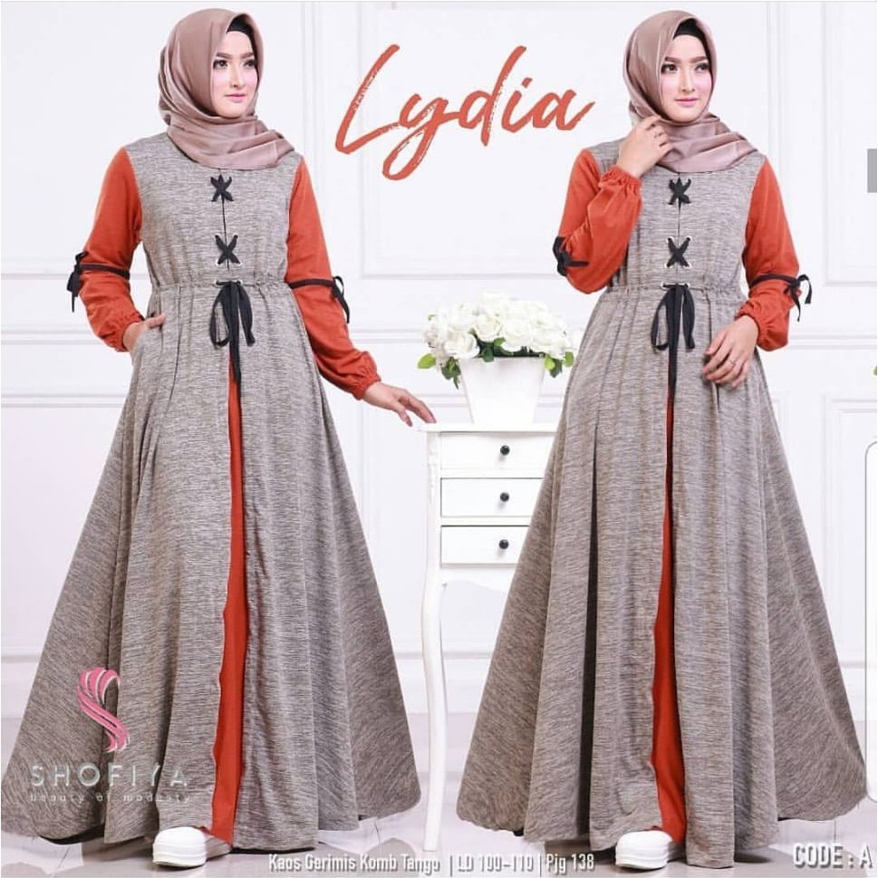 Lydia Dress Wanita 3G Mix Balotely Gamis Panjang Wanita Fashion Hijab Casual Model Trendy Terbaru