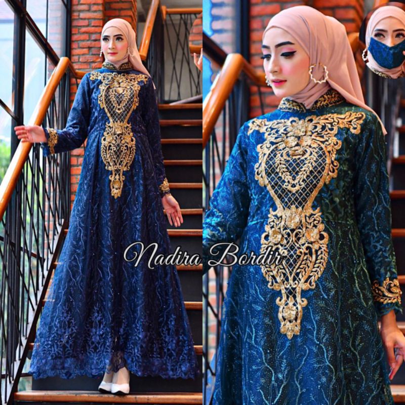 gamis Nadira bordir / gamis pesta terbaru /gamis pesta brokat full / gamis mewah / gamis kondangan