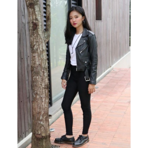 Jaket Kulit Wanita Ramones Changcuters Korea Blazer Crop