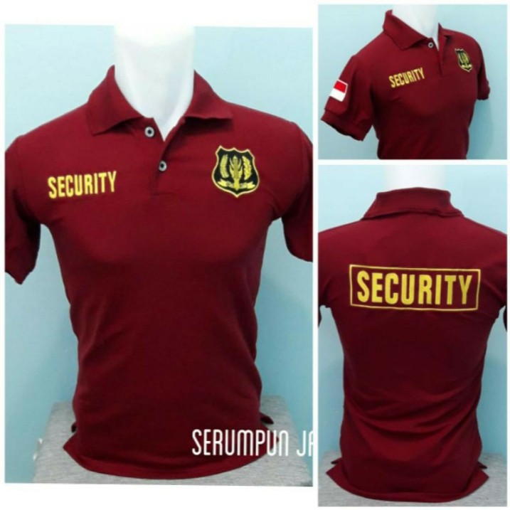 KAOS SECURITY MARUN - KAOS SECURITY LOGO KUNING MAROON - KAOS KERAH SECURITY LOGO KUNING BORDIR