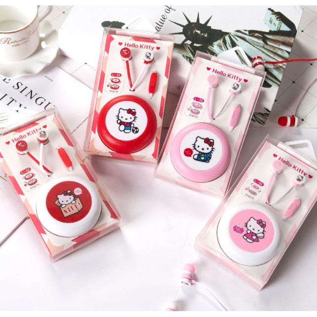 [L-32] Headset Earphone Karakter HELLO KITTY / Earphone + Wadah Earphone HELLO KITTY Lucu Unik Imut