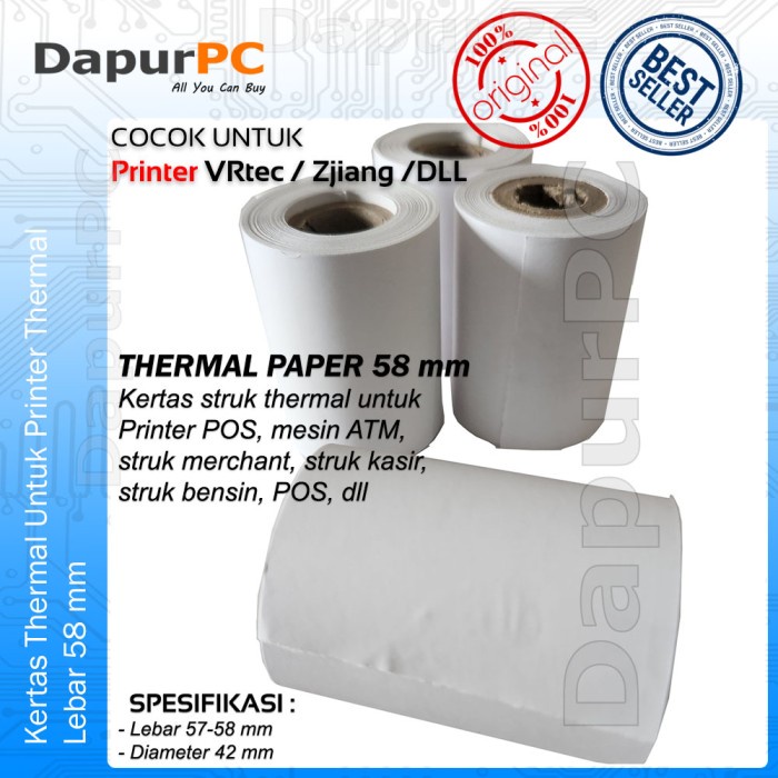 

Kertas Thermal Paper 58 x 42 mm Struck utk Printer Kasir Zjiang VRtec