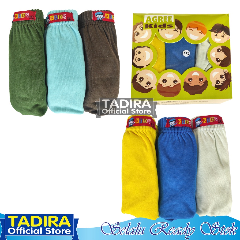 3 Pcs Celana Dalam Anak Laki-Laki Ukuran Jumbo Bahan Full Katun Multiwarna Motif Polos Usia 8 - 13 Tahun TADIRA