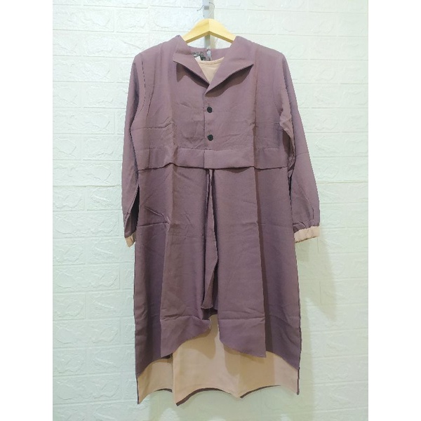 Tunik moscrepe warna taro kombinasi coklat susu
