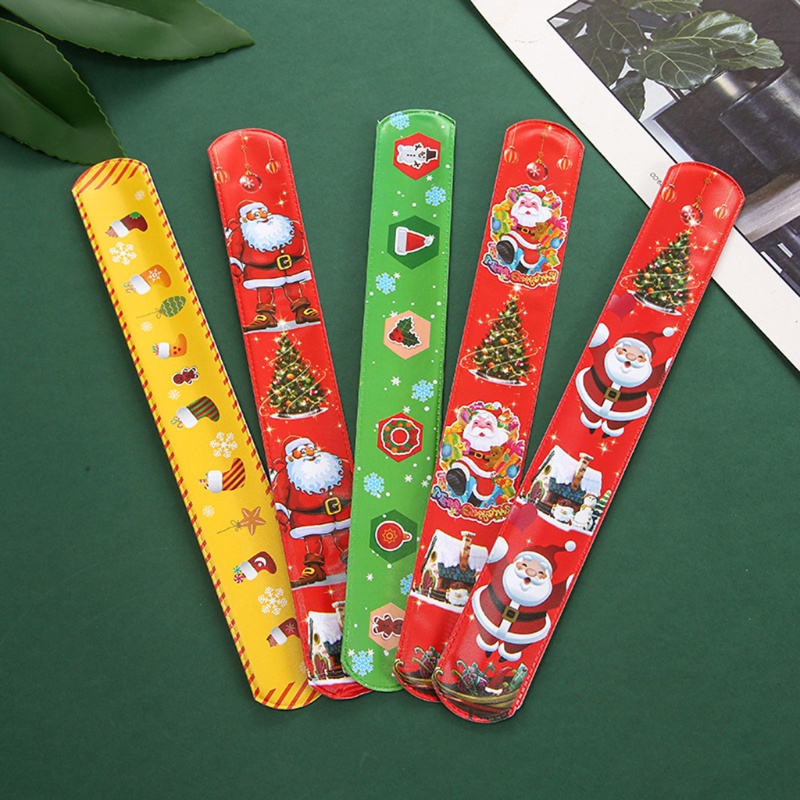 Mary Christmas Slap Bracelet Elk Design Cartoon Hand Toys Mainan Anak Liburan Lucu Novelty PVC+Steel Motif Santa Claus