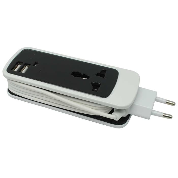 Unik Colokan Listrik EU Plug dengan 2 USB Port - Hitam Diskon