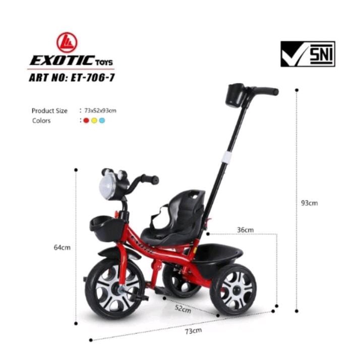 Tricycle Exotic AT 7711, ET 1267 dan ET 706-7 ada Musik dan Lampu. Dorongan anak bayi sepeda anak roda tiga 3 kereta dorong anak bayi.