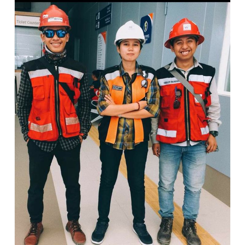 ROMPI SAFETY PREMIUM BAHAN FULL KAIN DRILL DALAM PAKAI FURING FREE LOGO 4 KANTONG MERAH HITAM