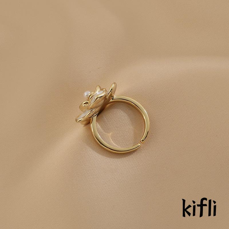 Cincin Model Terbuka Desain Bunga Hias Mutiara Gaya Simple High quality Untuk Wanita (KD)