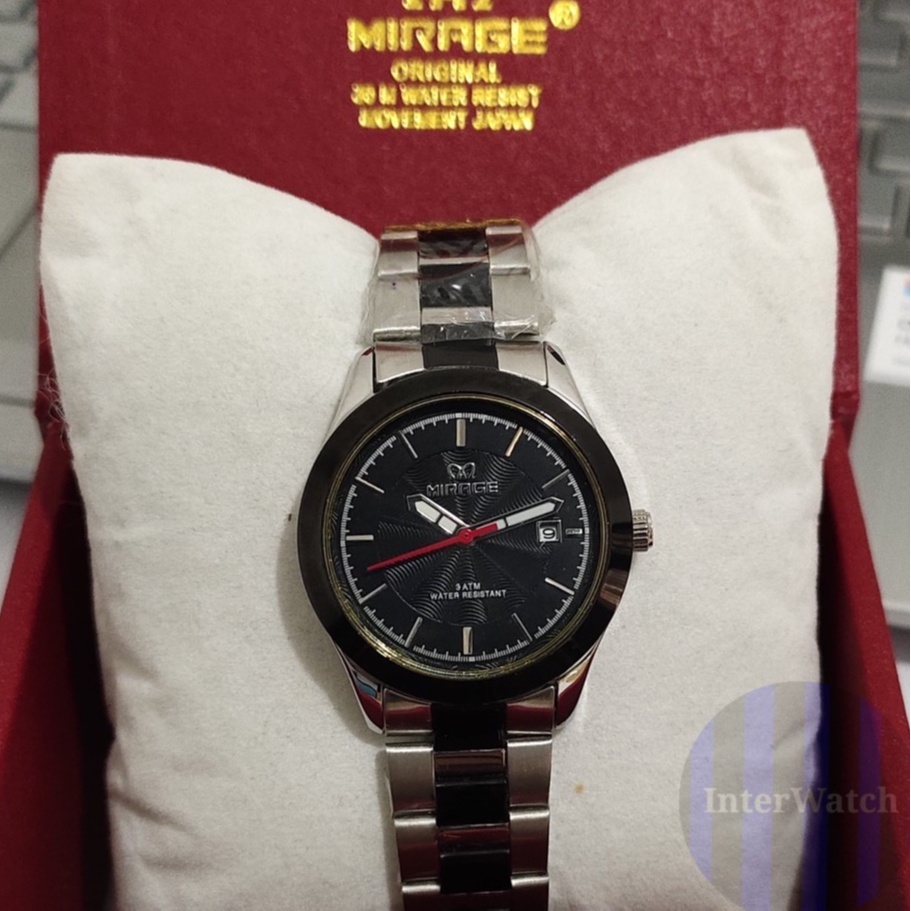 Jam Tangan Mirage Cewek Original Rantai Kombinasi Hitam Water Resistant 3Atm