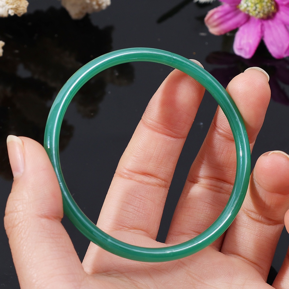 1pc Gelang Bangle Cuff Batu Giok Imitasi Untuk Wanita