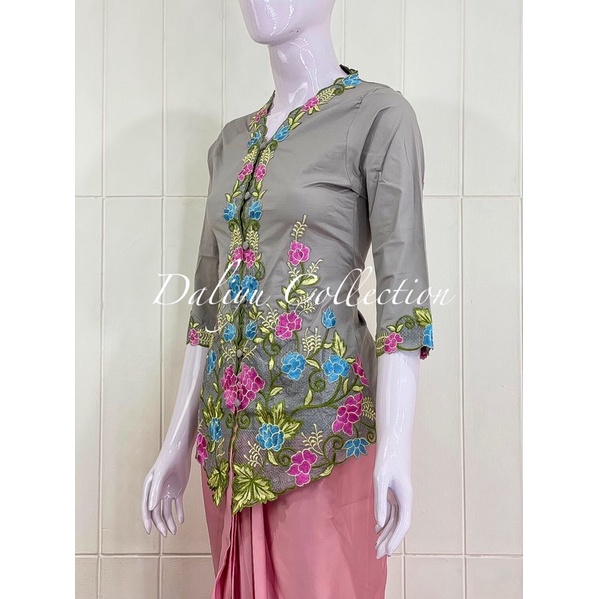 ESW02 - Daliyu KEBAYA ENCIM LENGAN 7/8 BORDIR WARNA Katun Stretch / S M L XL-Abu