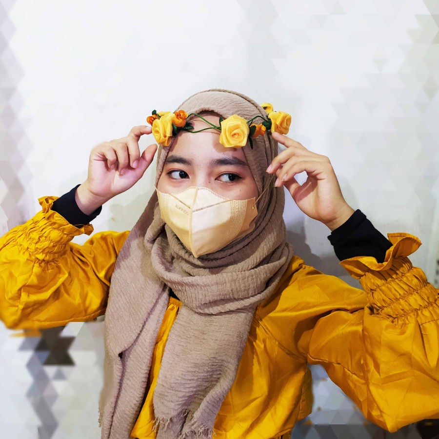 Flower Crown Chiffon &amp; Pita Tile, Flower Headpiece, Mahkota Bunga, Bando Bunga Aksesoris Rambut