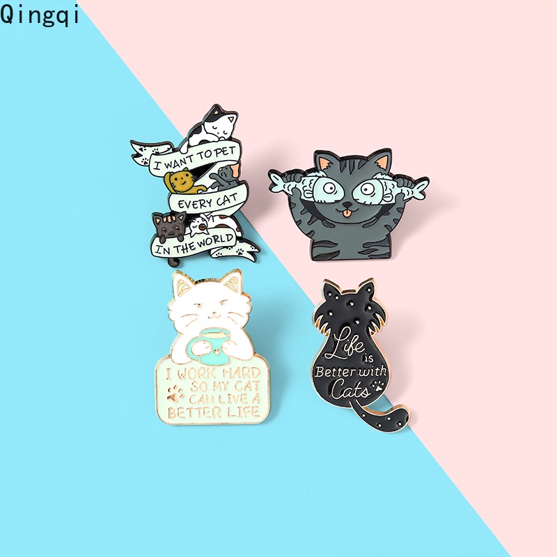 Bros Pin Enamel Bentuk Kucing Ikan Kopi Untuk Hadiah Anak