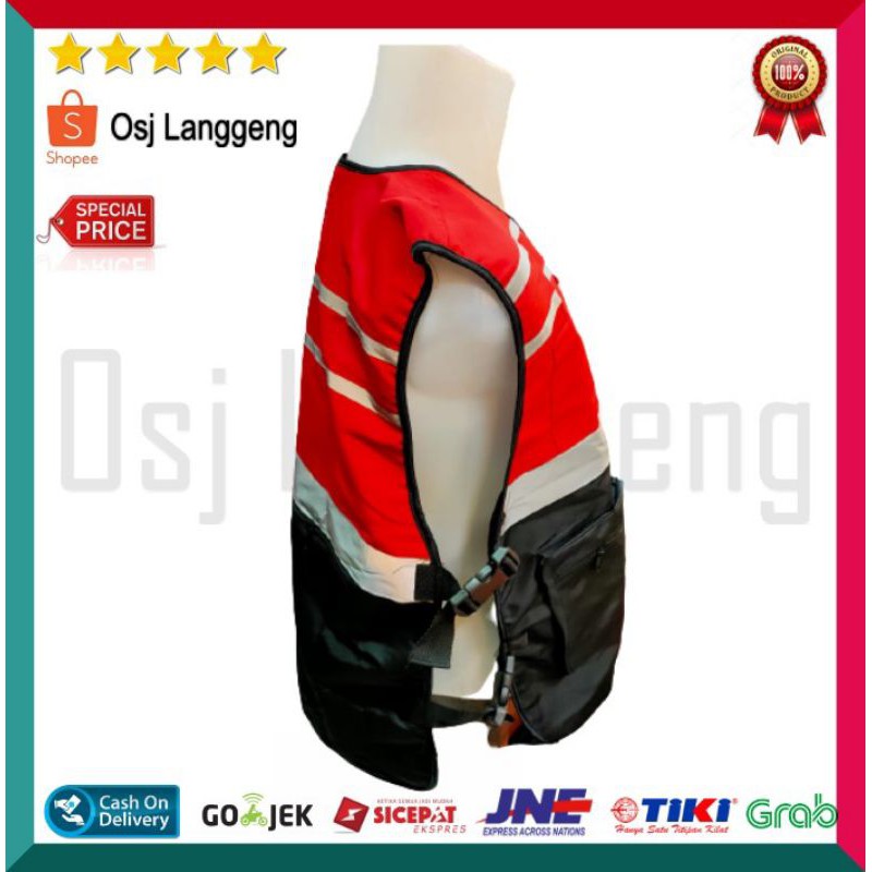 BISA COD | Rompi Safety Merah Kombinasi Hitam Kantong Garis Scotlite Murah