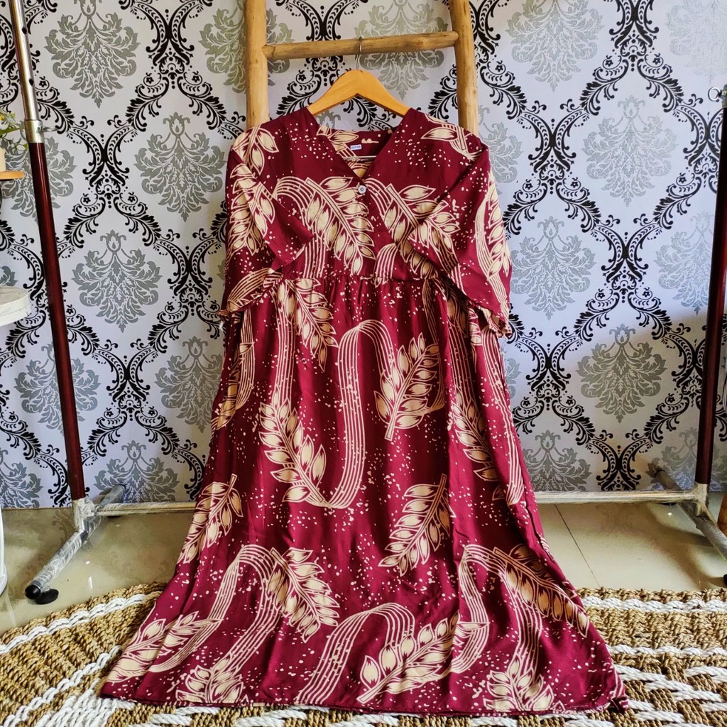 Daster Kimono rayon, Daster Kimono Polos , Daster Kimono Ruffle , Daster Kimono panjang , Homewear , Home Dress , Baju Wanita , Dress Wanita-BLARAK MARUN