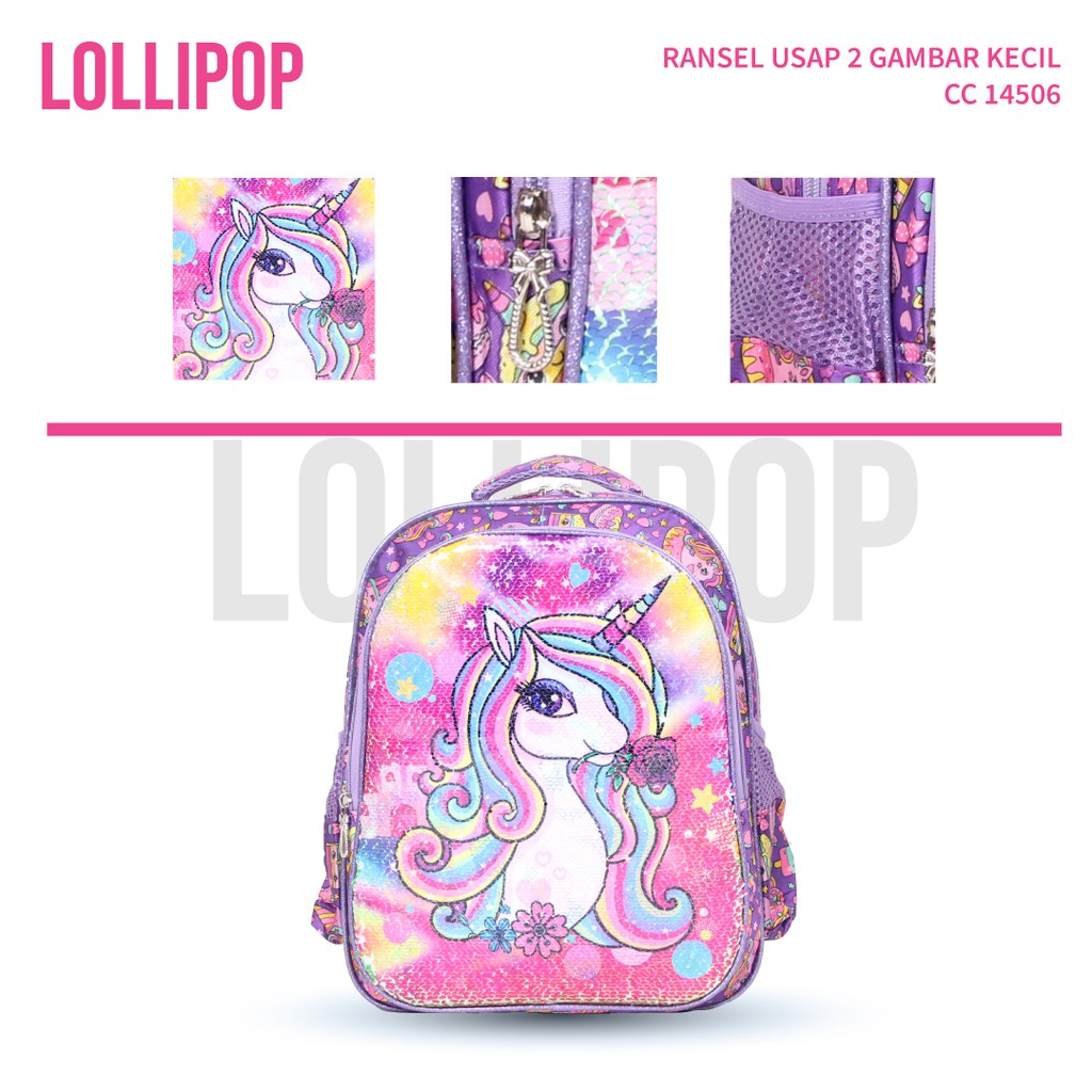 [KLIKTAS] Tas Ransel Sekolah SD Anak Perempuan Lollipop 14 inch Backpack Cewek Usap 2 Gambar  Kartun 14501